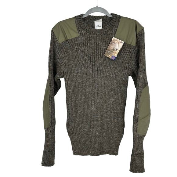 British Wool Mens L Pure Wool Sweater Slim Fit Green Ribbed Knit Crew Neck - Picture 2 of 12